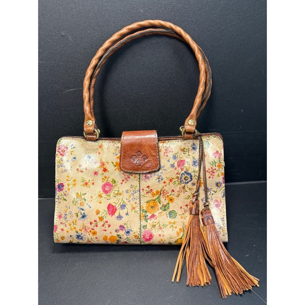 Patricia Nash Prairie Rose Leather Shoulder Bag Tassel Cognac Brown Cottagecore